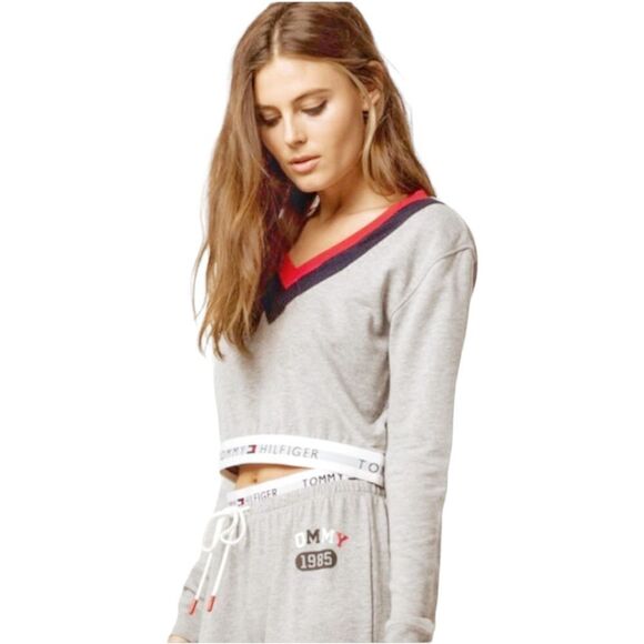 Tommy Hilfiger Cropped hoodie sweatshirt sz L - Picture 2 of 11